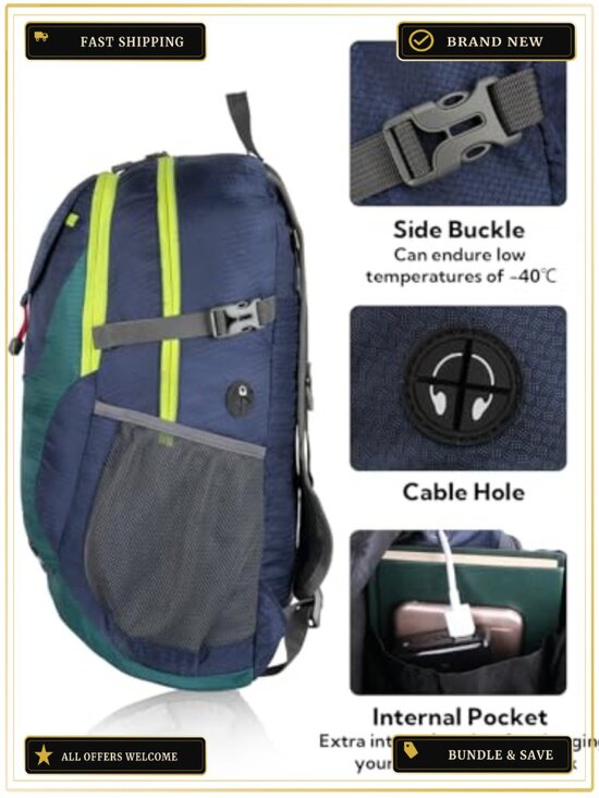 Lightweight Packable Hiking Backpack 30L Daypack Water Resistant Nylon Travel main image 4